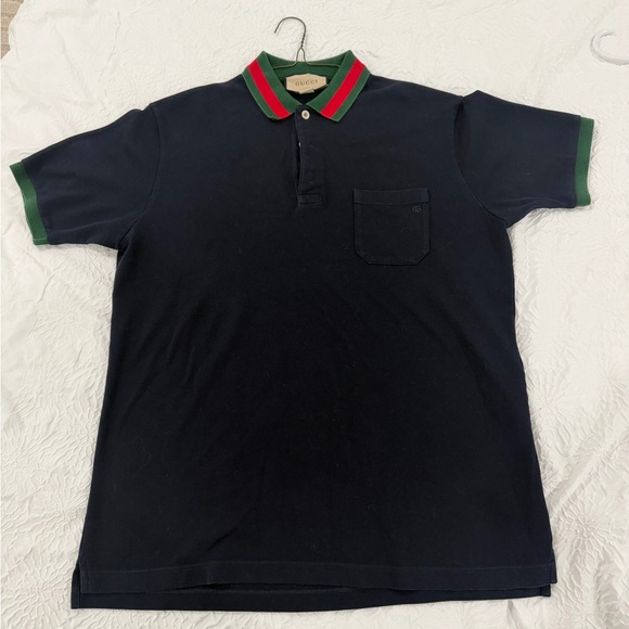 Gucci Dark Blue Polo with Green and Red Collar